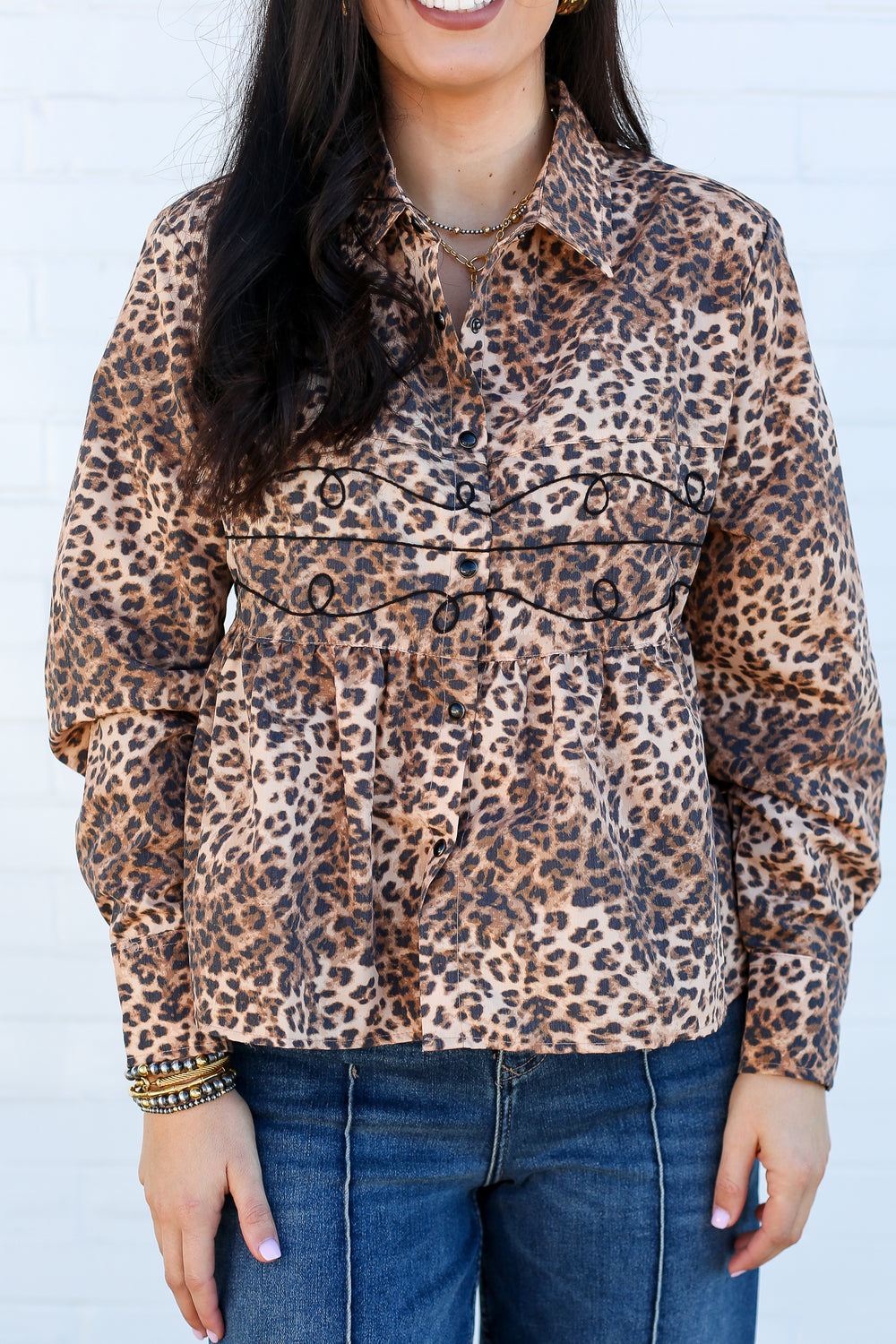Loopty Lou Leopard Button Down Blouse