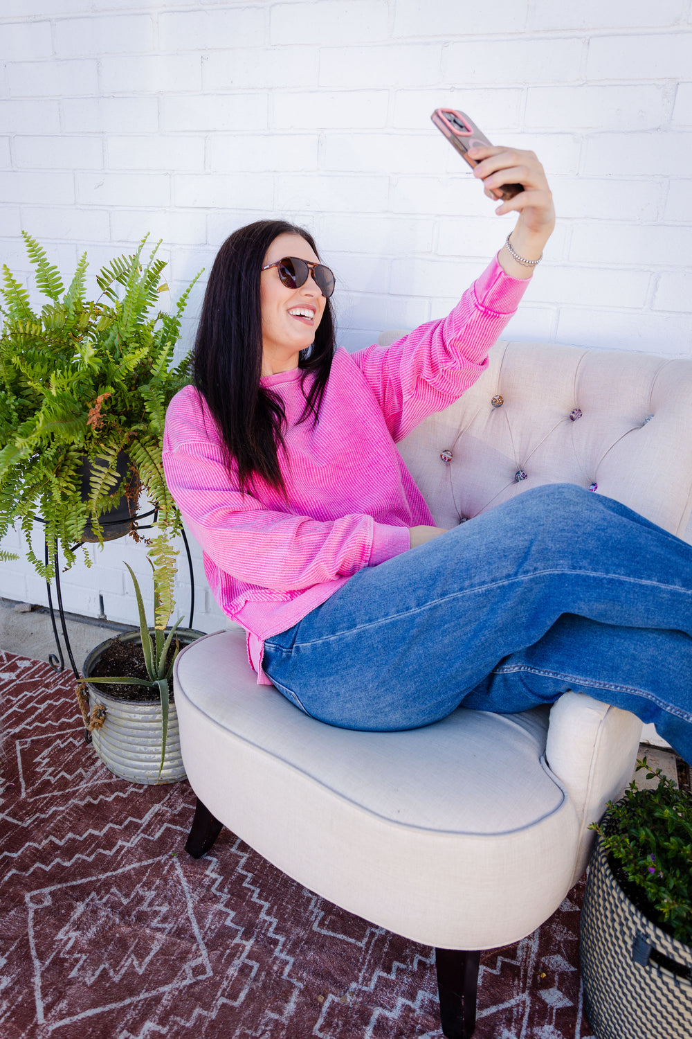 Pink Corded Crew Sweater