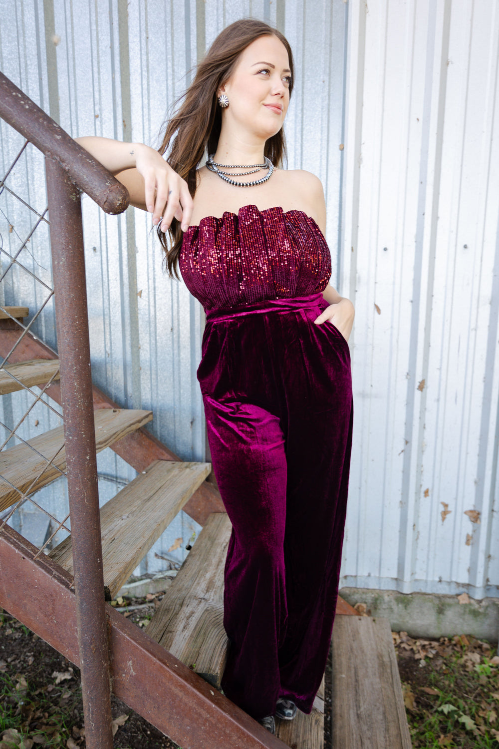 Maroon Strapless Jumpsuit