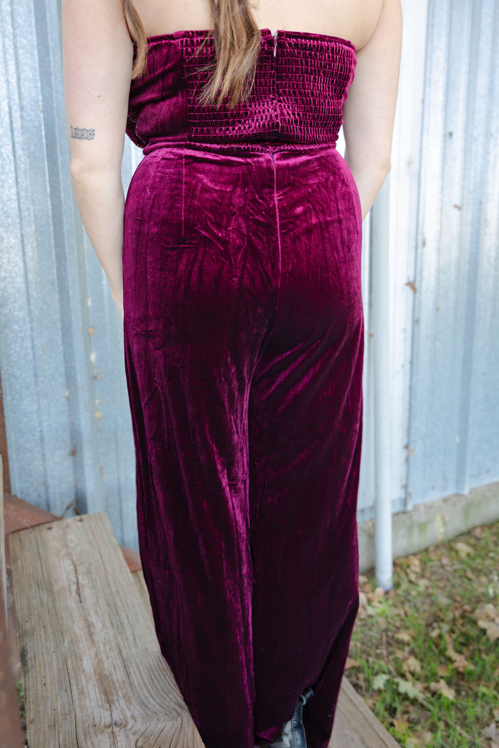 Maroon Strapless Jumpsuit