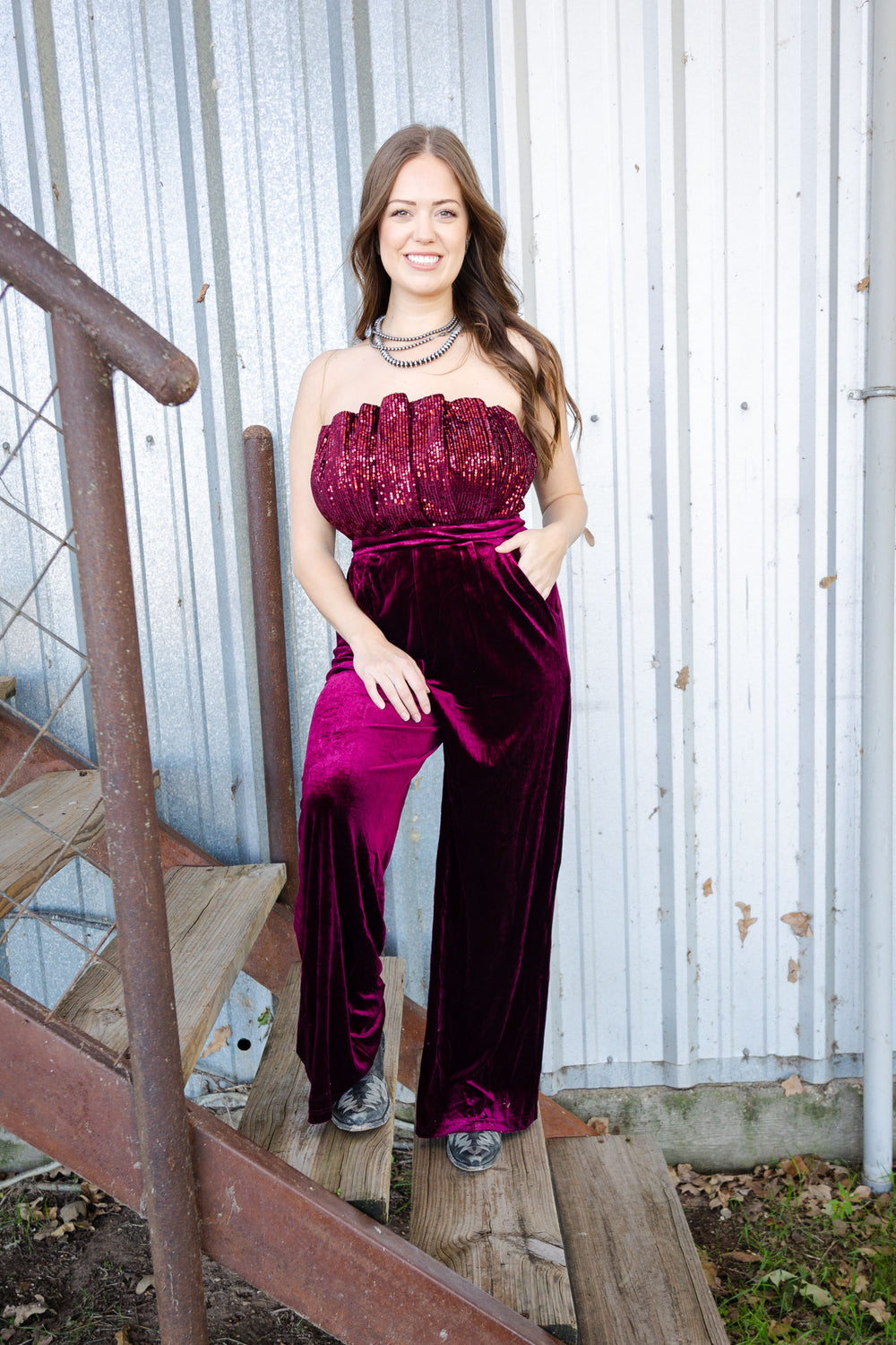 Maroon Strapless Jumpsuit