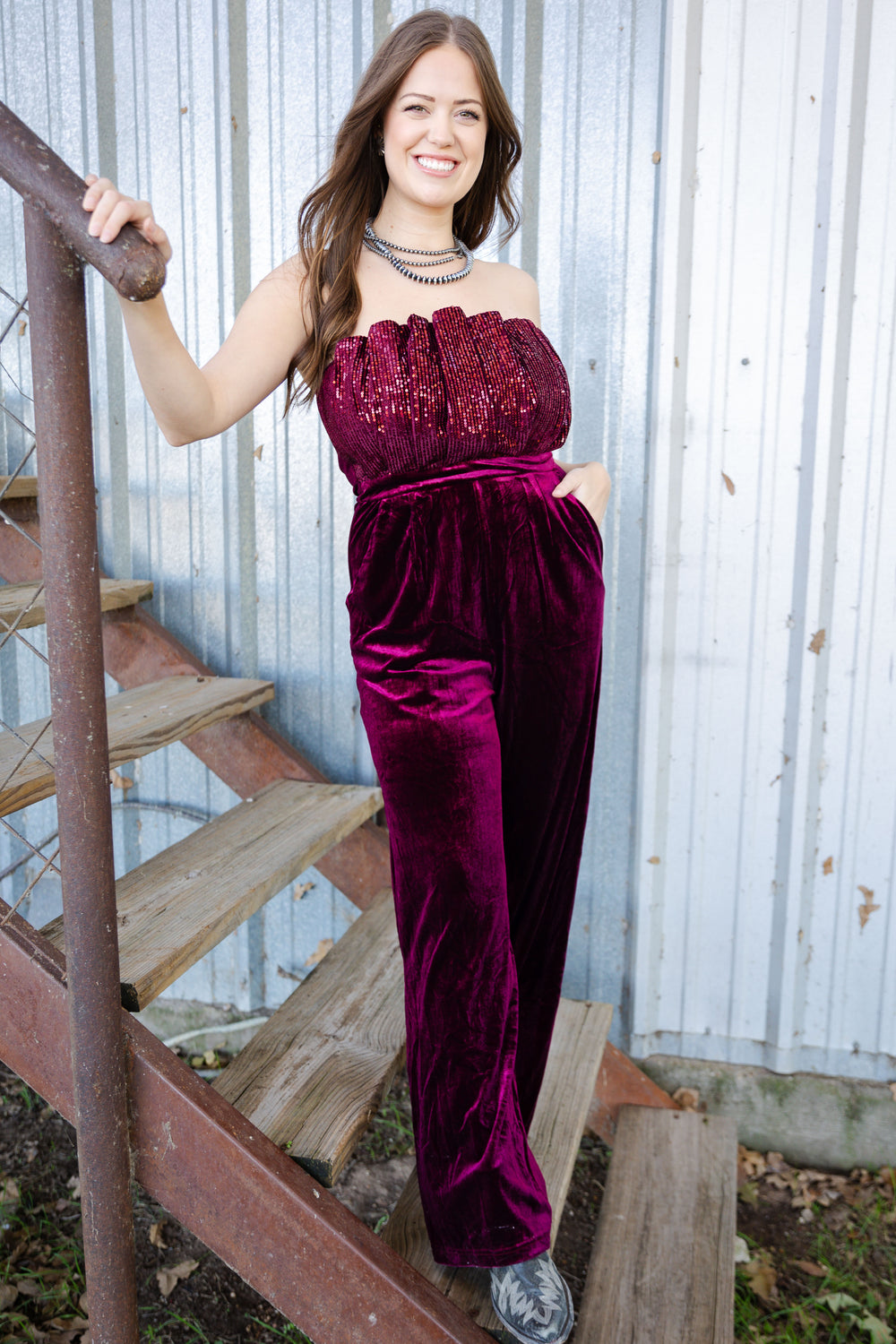 Maroon Strapless Jumpsuit