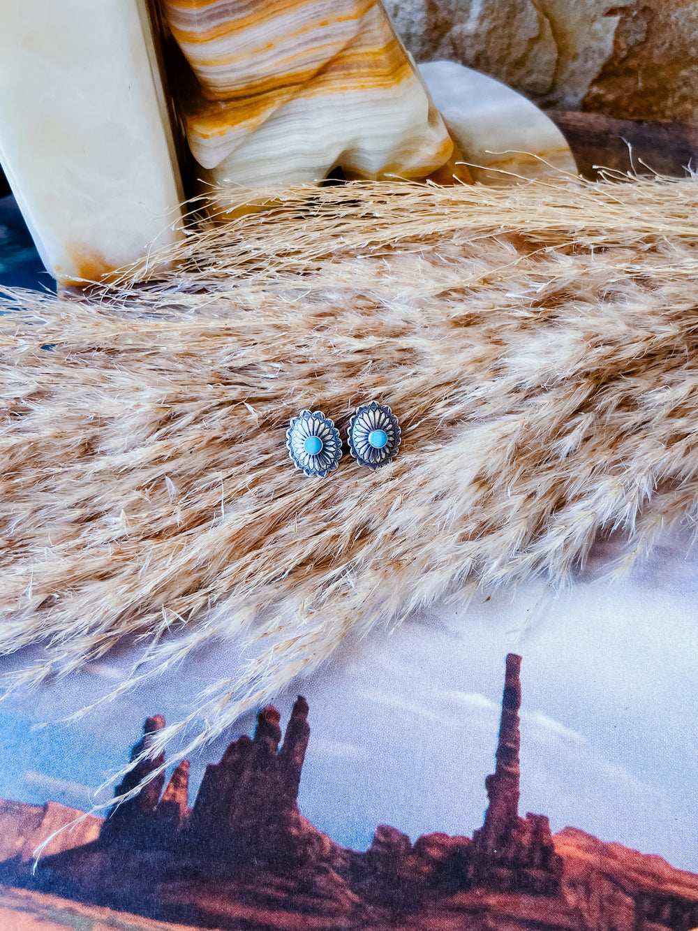 Mini Oval Concho With Turquoise Studs