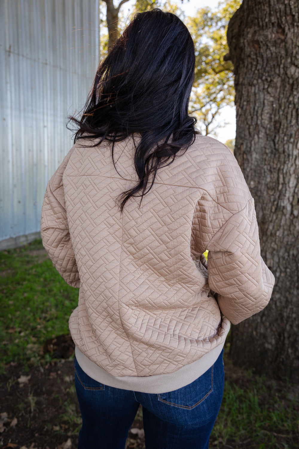 Mocha V Neck Quilted Pullover