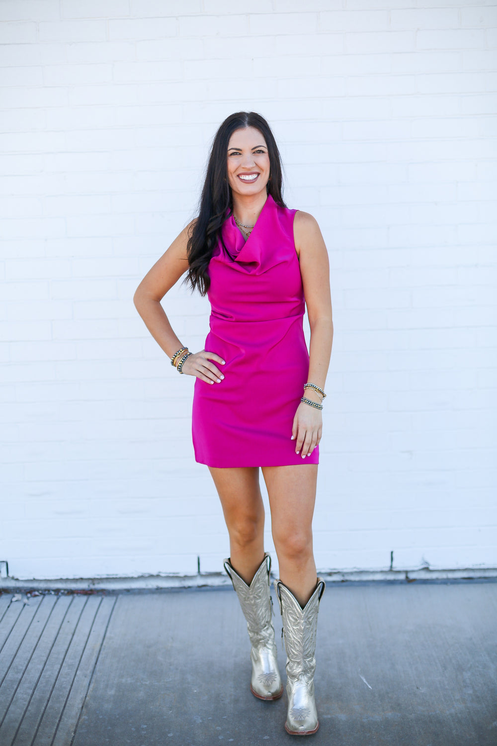 Magenta Draped Sleeveless Mini Dress