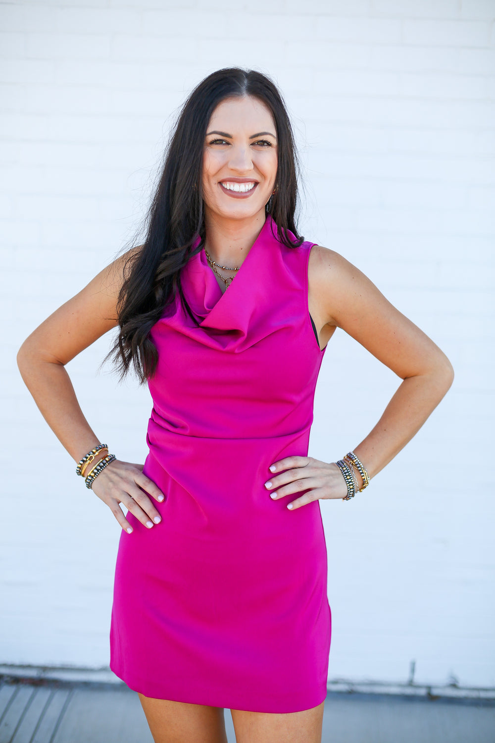 Magenta Draped Sleeveless Mini Dress