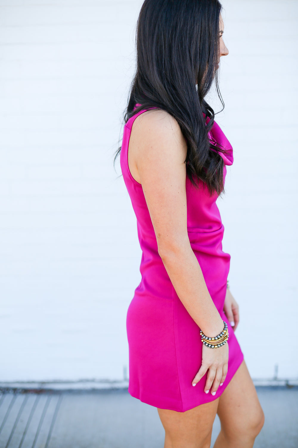 Magenta Draped Sleeveless Mini Dress