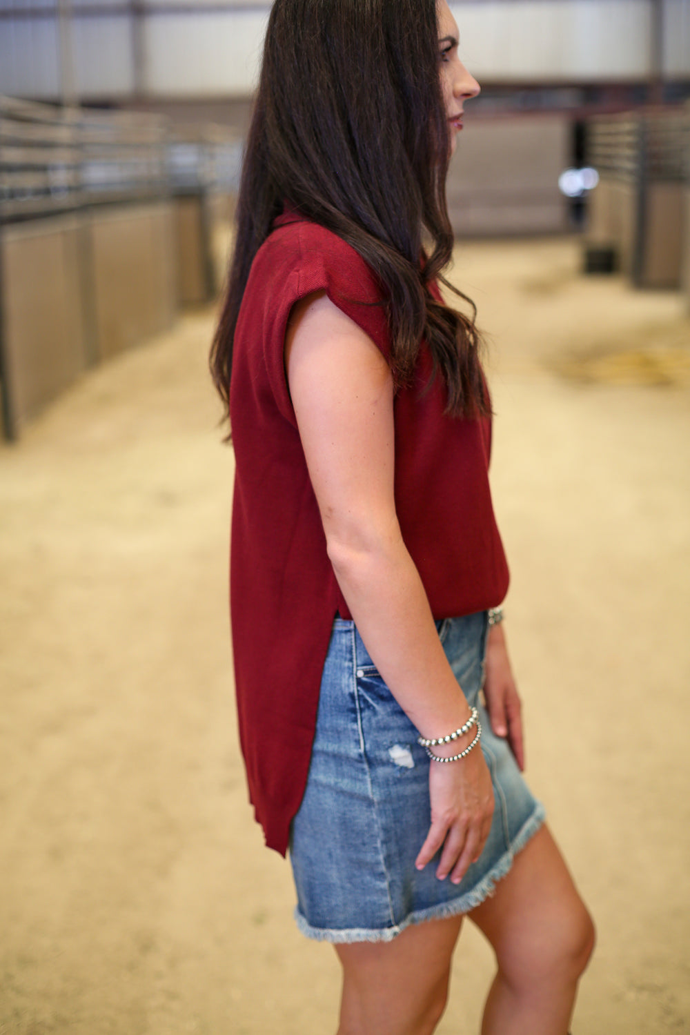 Maven Mocked Neck Burgundy Top