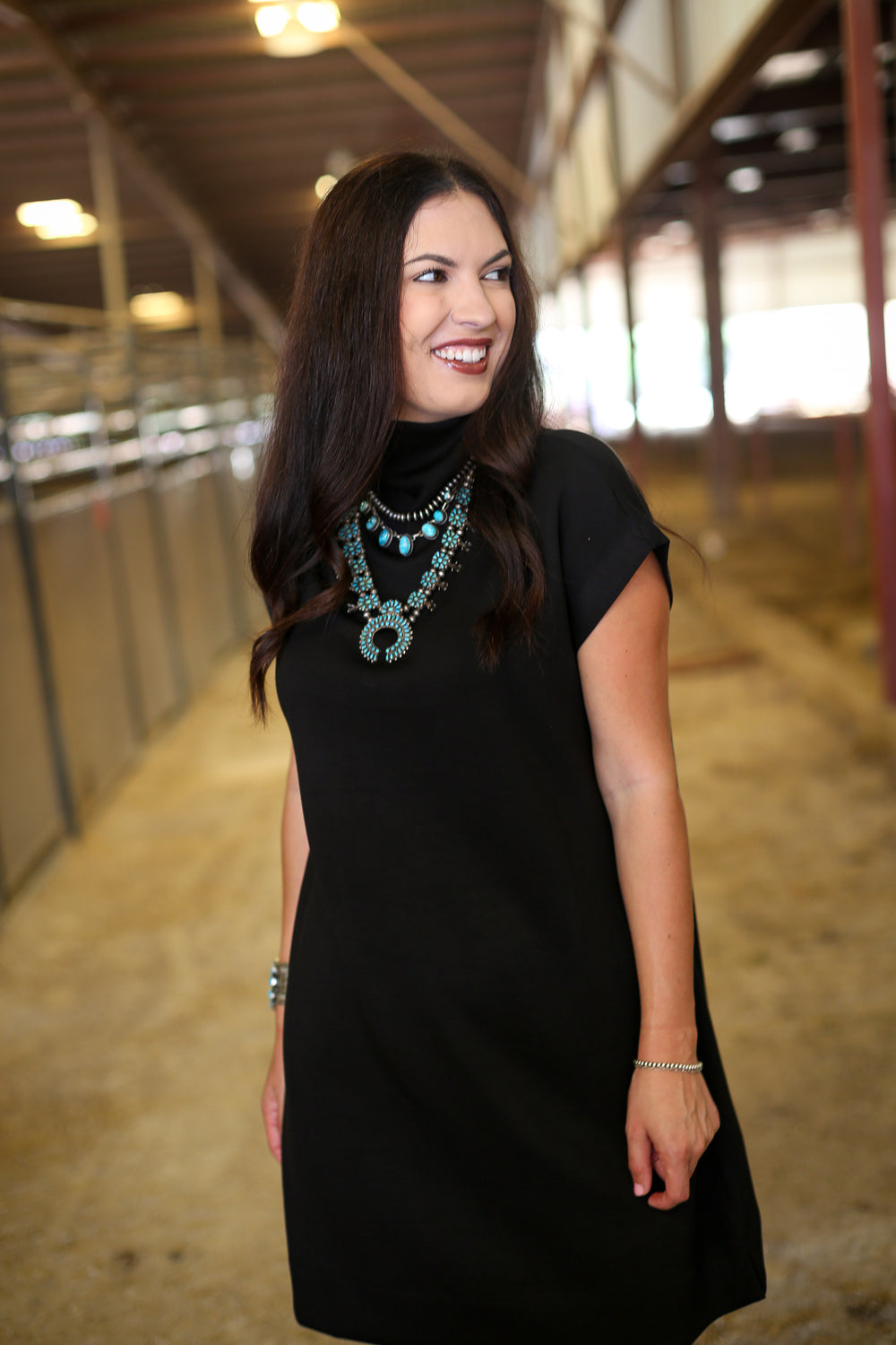 Mavis Mocked Neck Black Dress