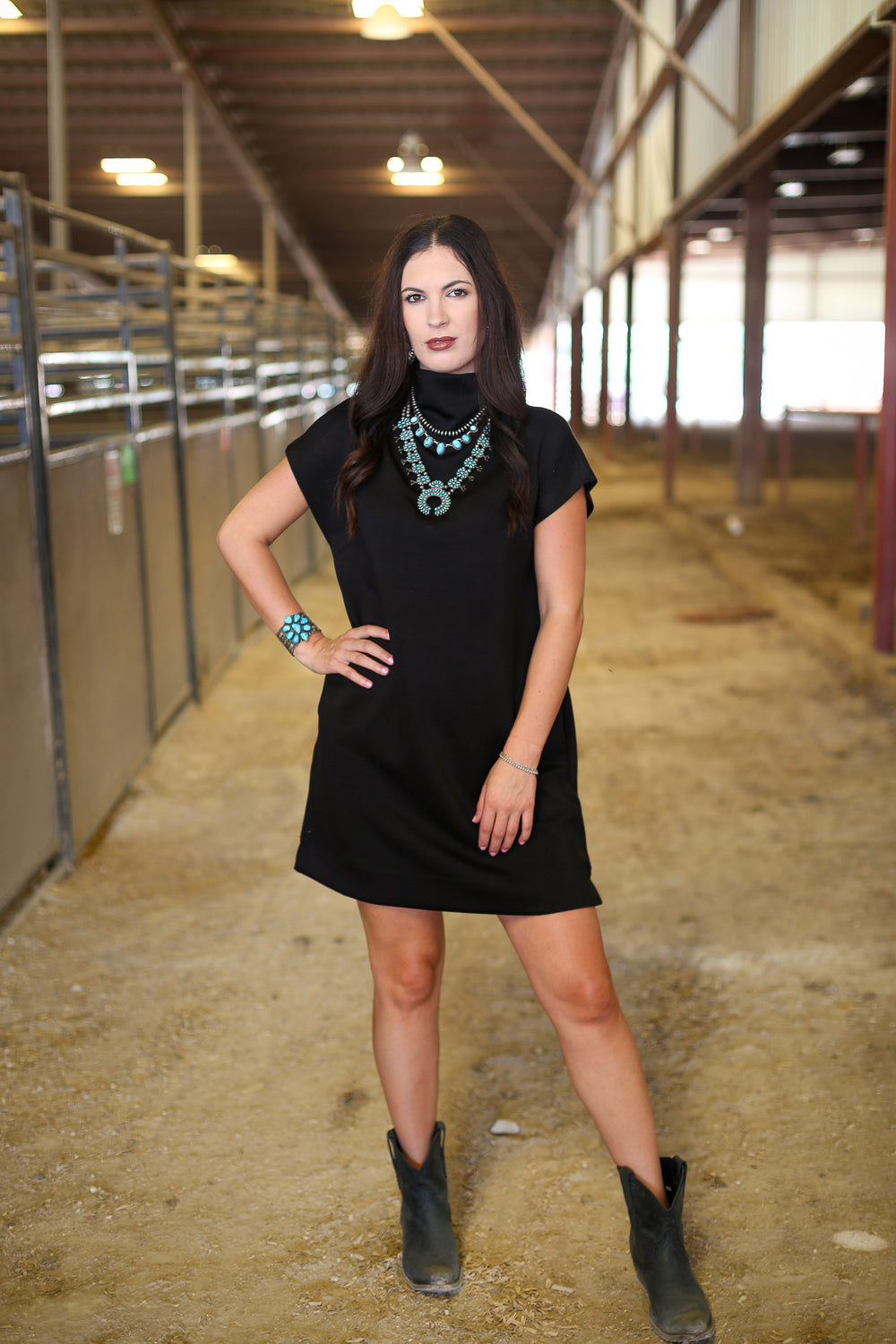 Mavis Mocked Neck Black Dress