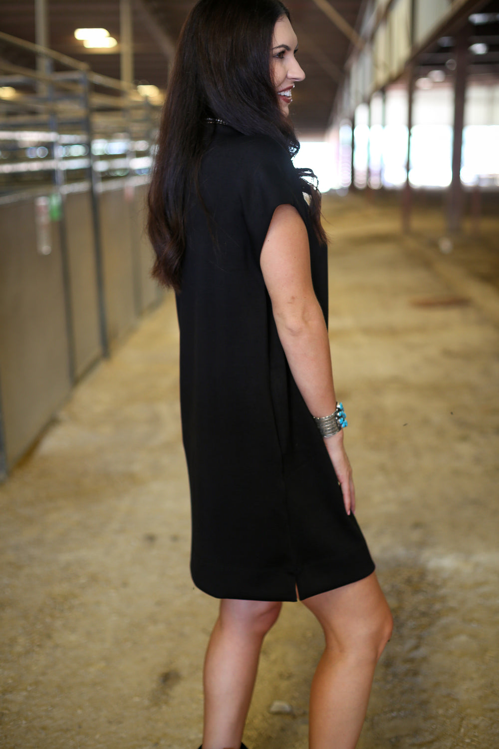 Mavis Mocked Neck Black Dress