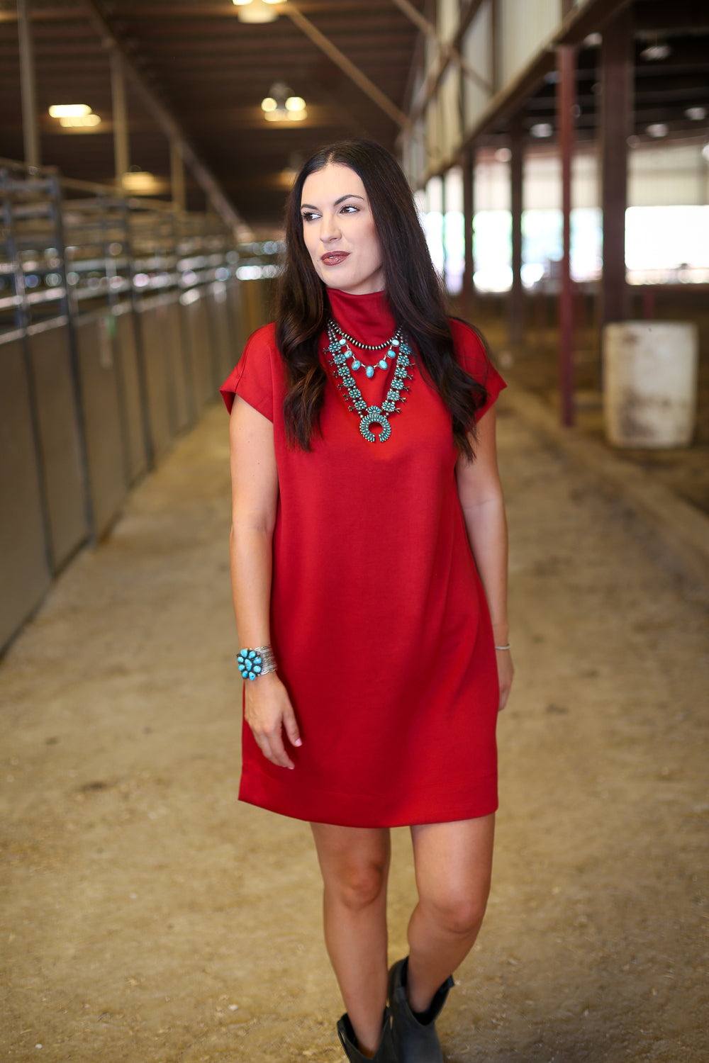 Mavis Mocked Neck Brick Dress