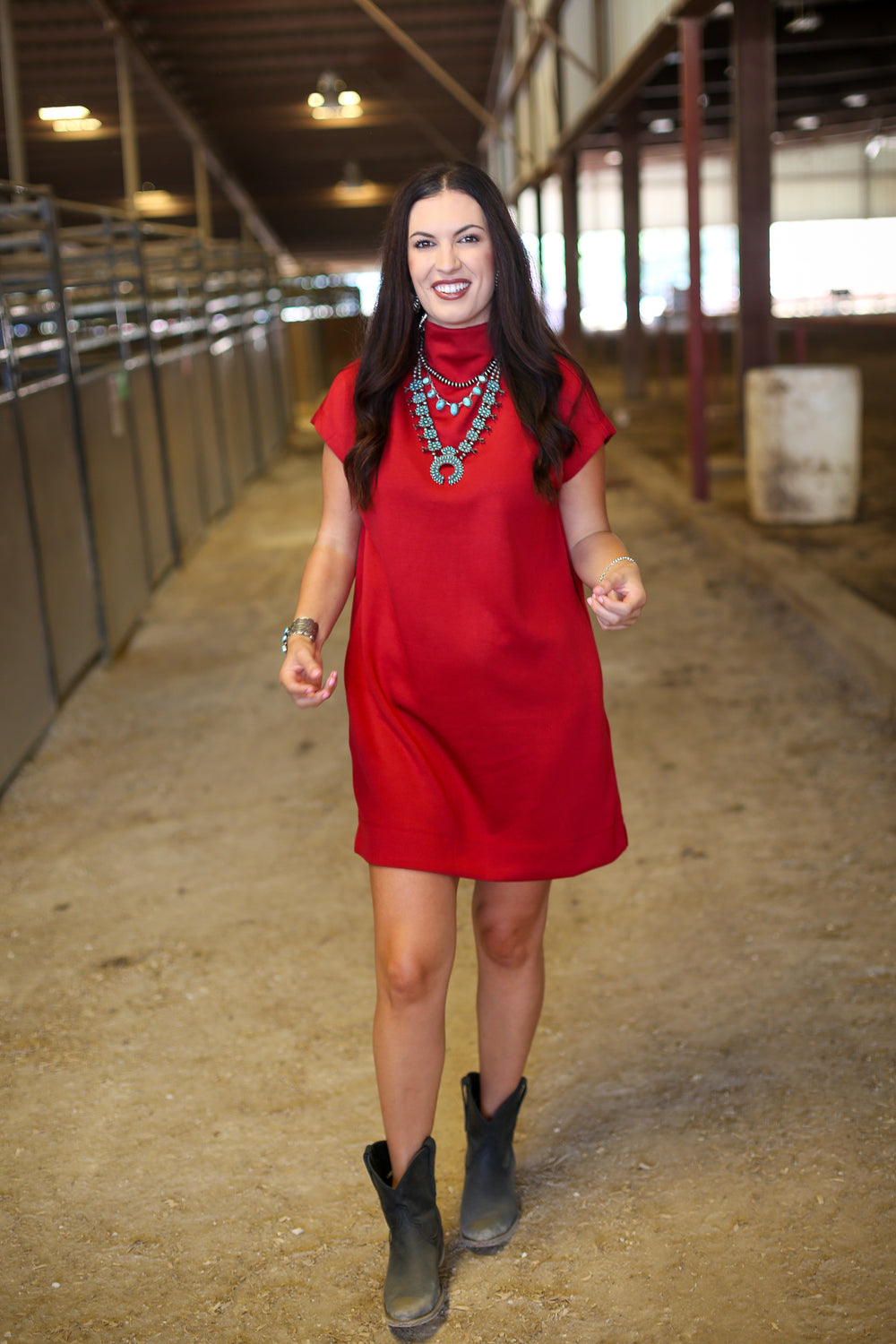 Mavis Mocked Neck Brick Dress