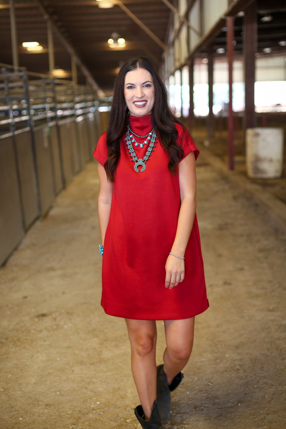 Mavis Mocked Neck Brick Dress