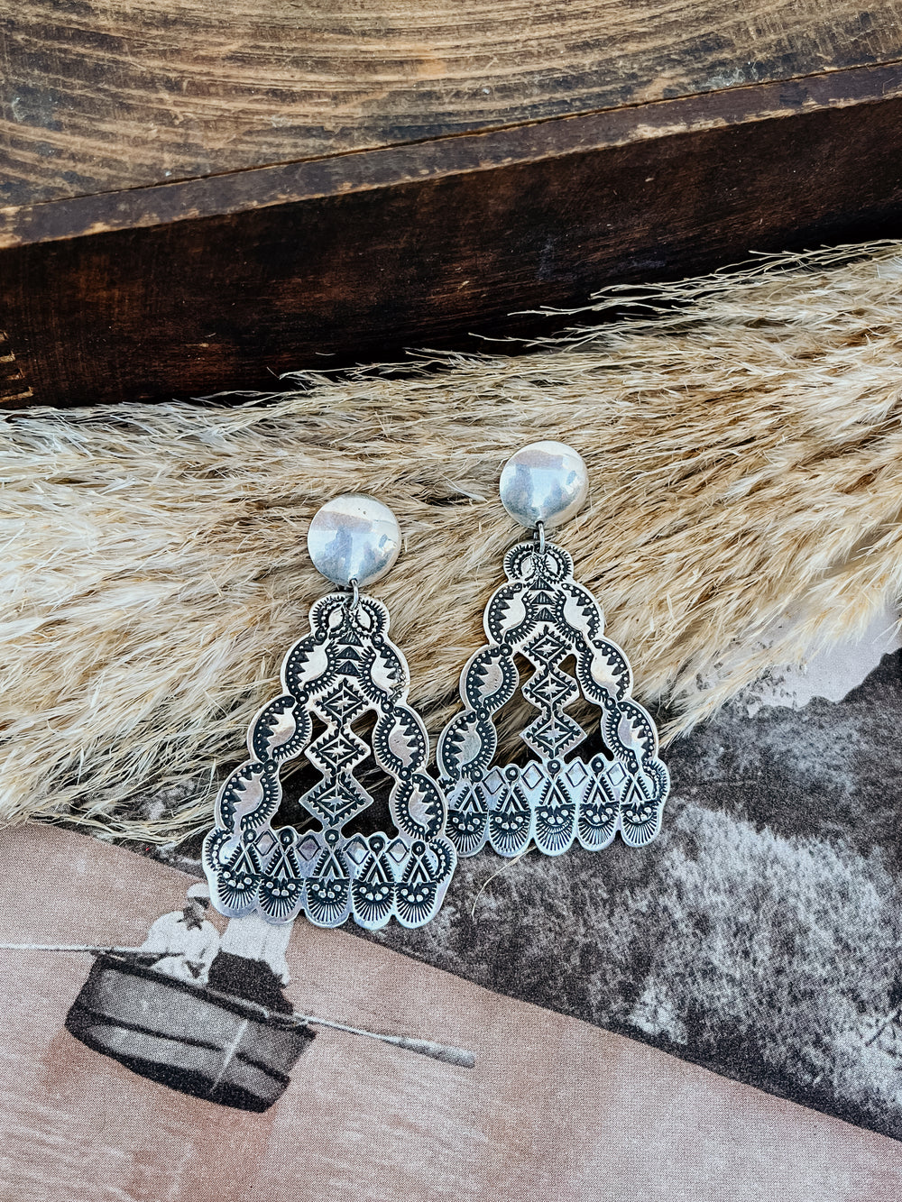 Mayan Triangle Stamped Earrings