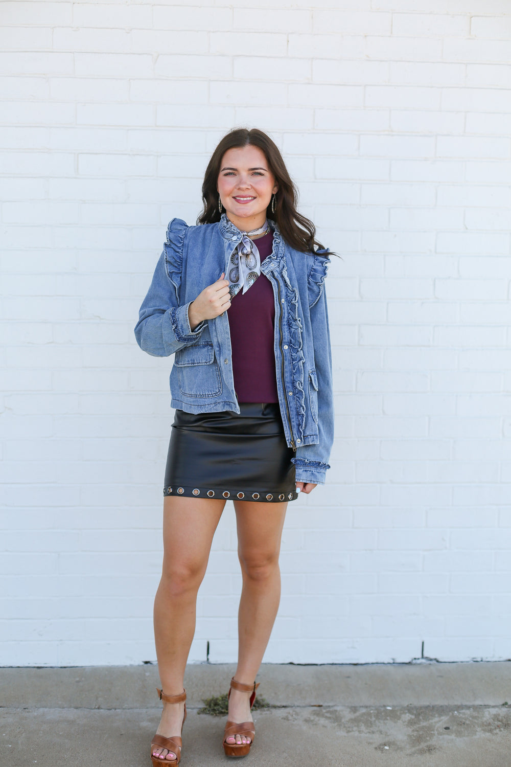 Medium Wash Ruffle Jacket