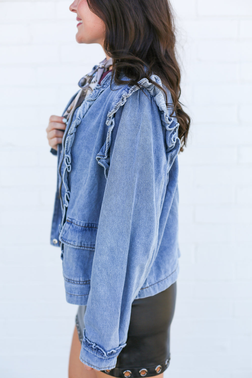 Medium Wash Ruffle Jacket