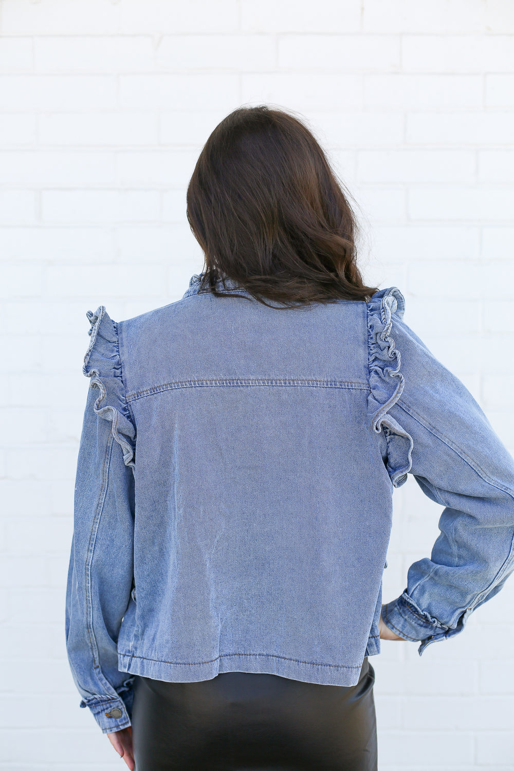 Medium Wash Ruffle Jacket