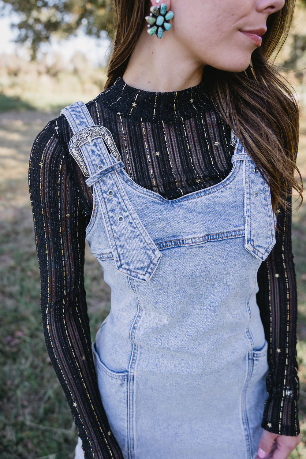 Metallic Black Stripe Mesh Top