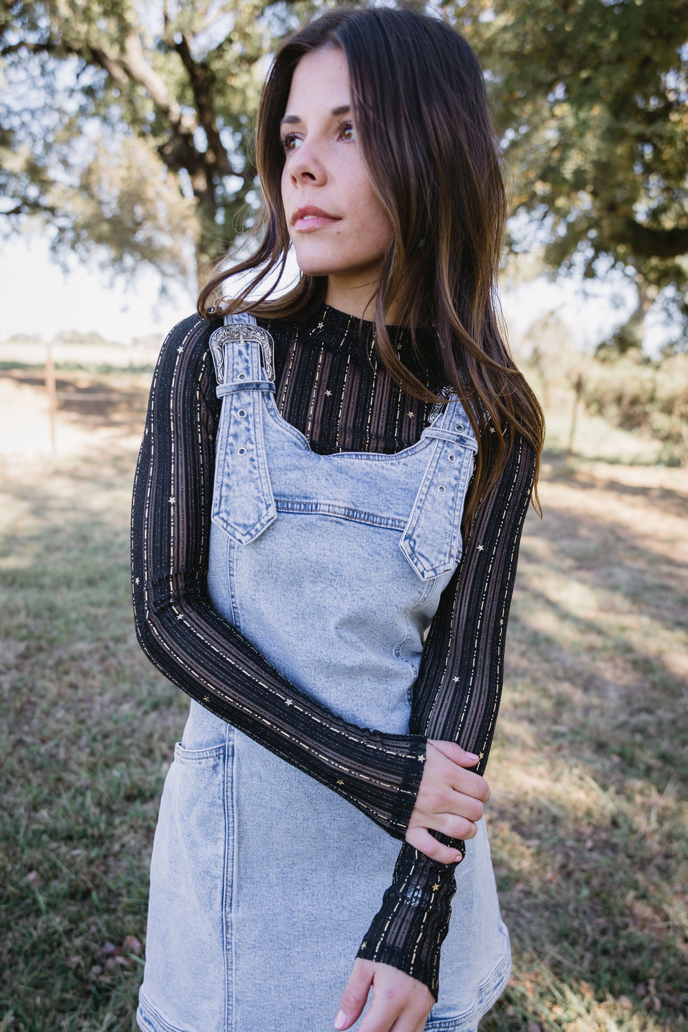 Metallic Black Stripe Mesh Top