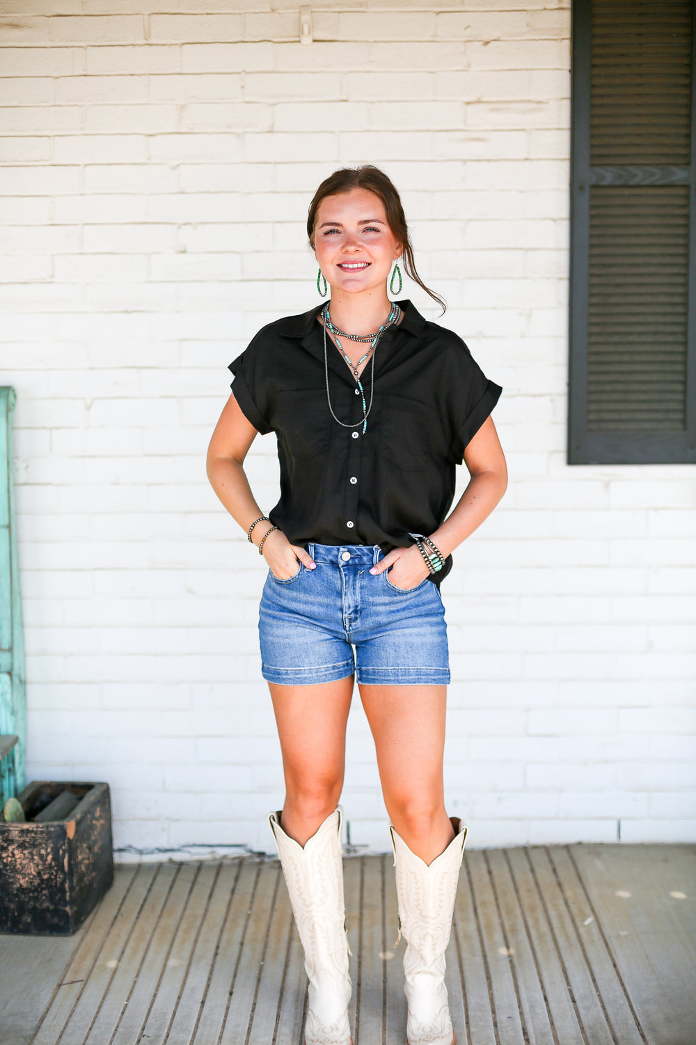Mid Rise Cuffed Hem Shorts