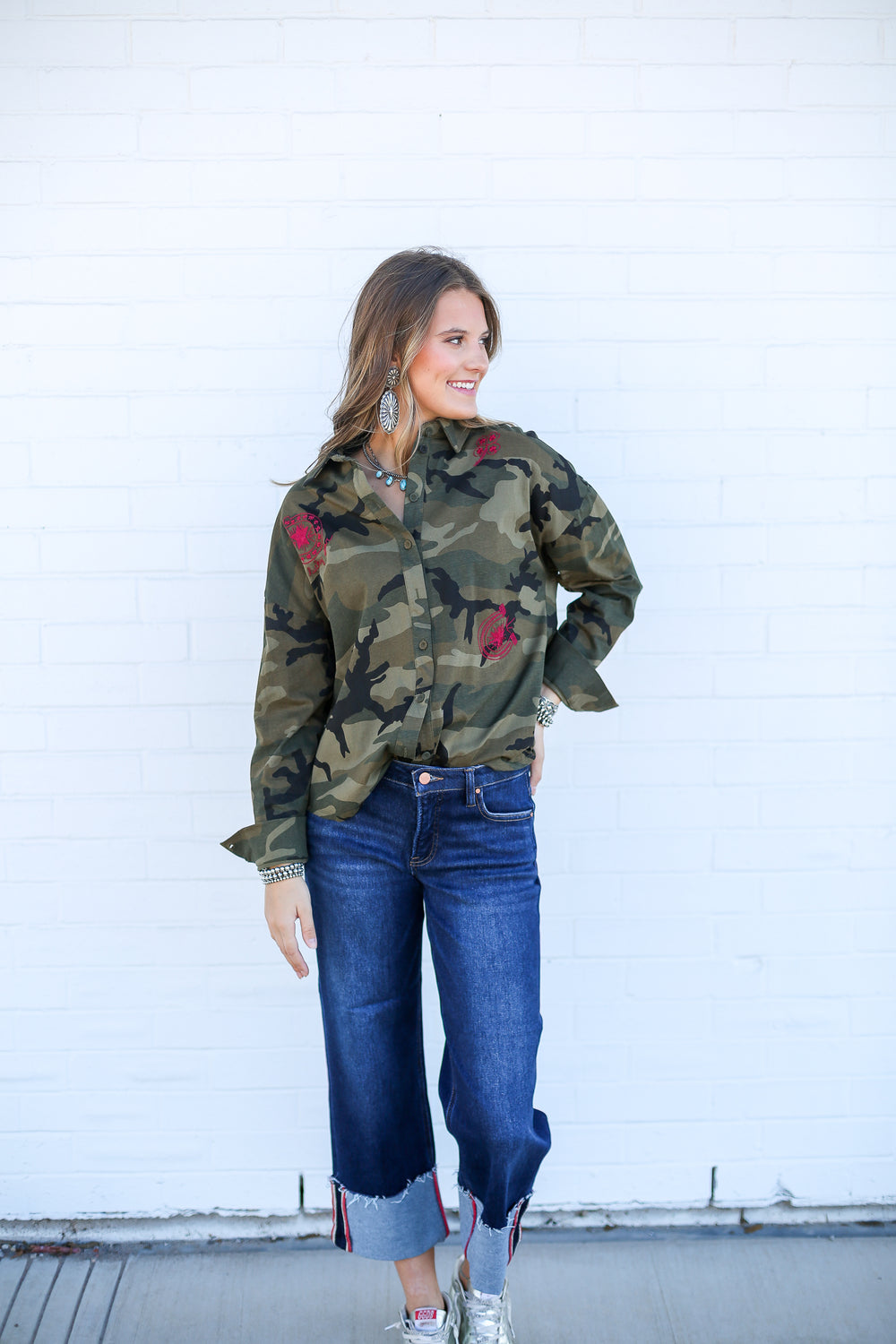 Mid Rise Deep Blue Wide Cuffed Jeans