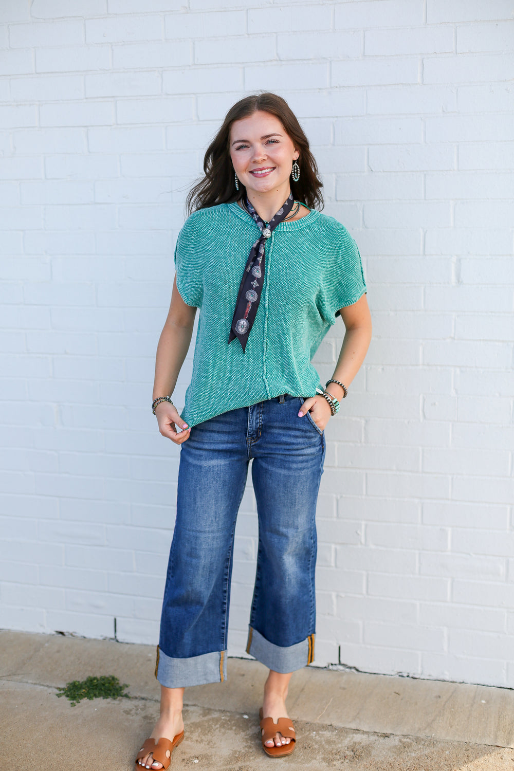 Mid Rise Medium Wash Wide Cuffed Jeans