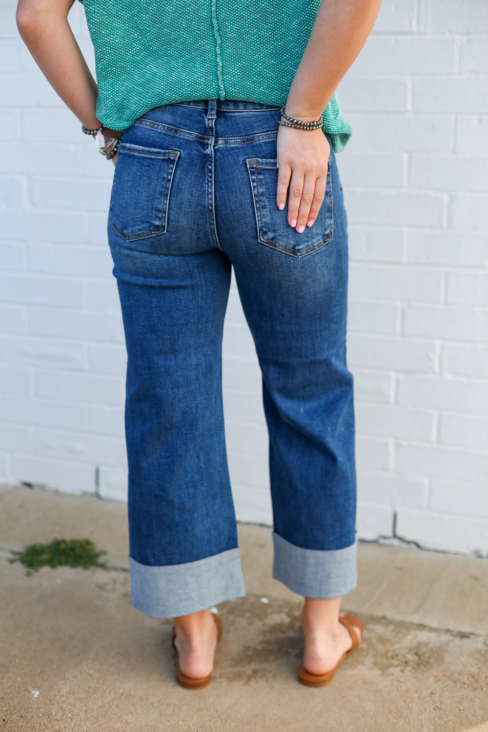 Mid Rise Medium Wash Wide Cuffed Jeans