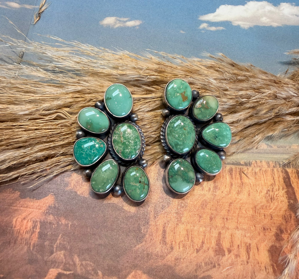 Mixed Turquoise Half Cluster Earrings
