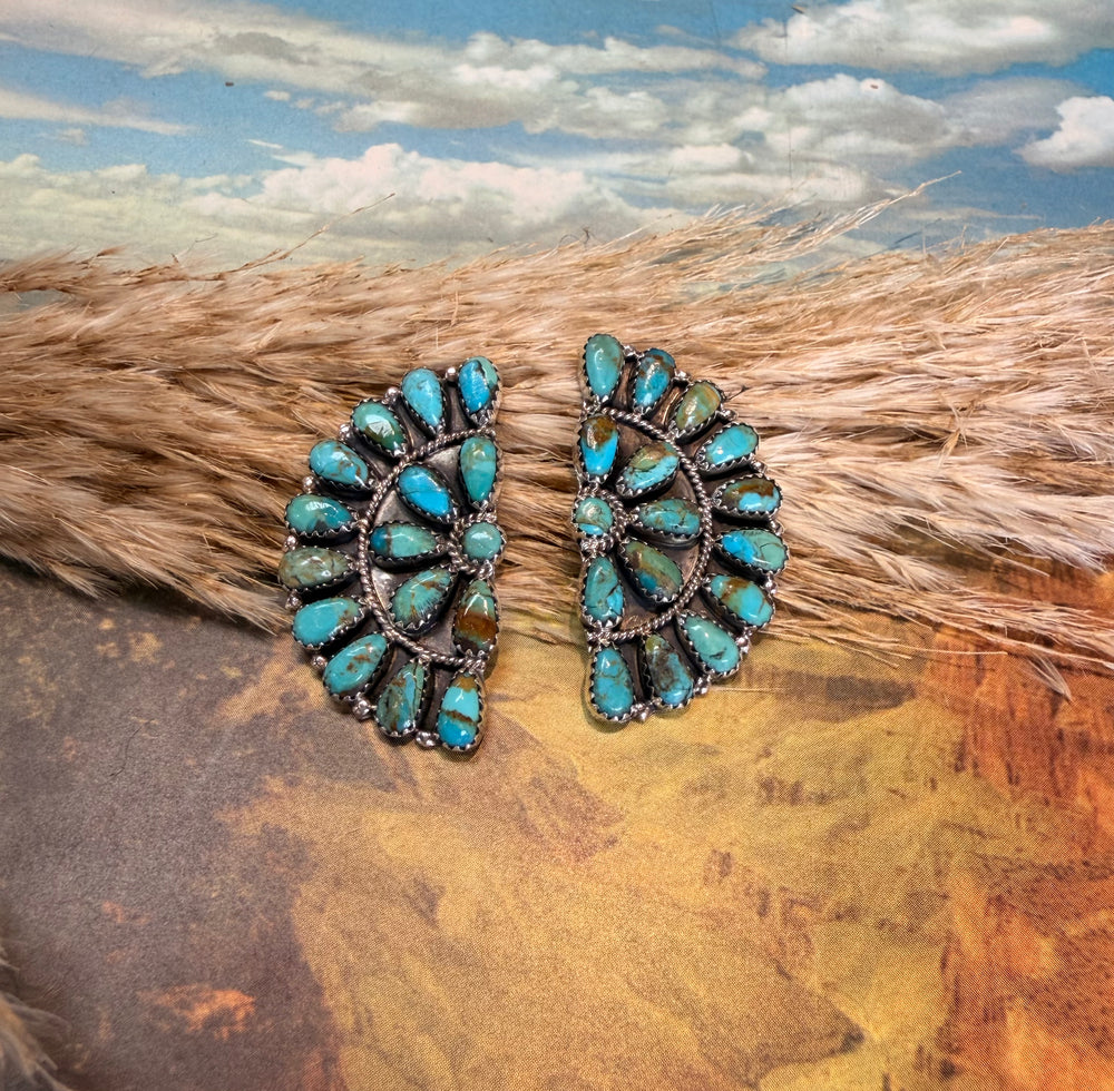 Mixed Turquoise Half Clusters Earrings