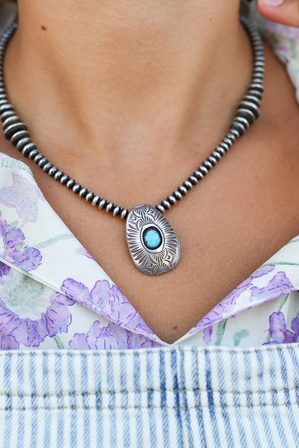 Multi Size Saucer Turquoise Pendant Necklace
