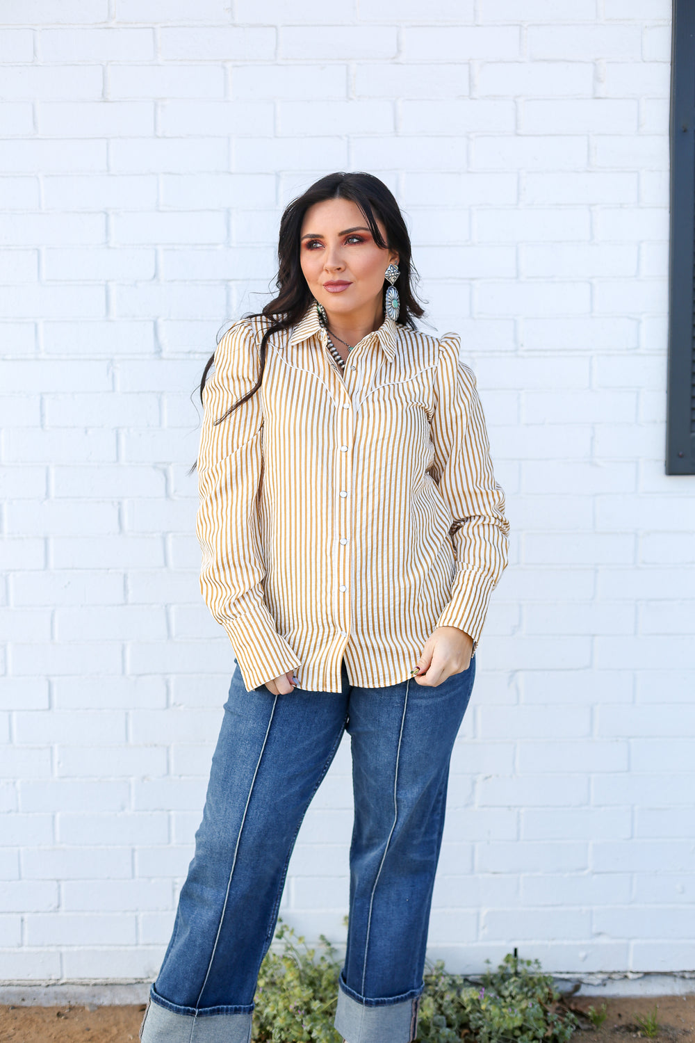 Mustard Stripe Yoke Pearl Snap