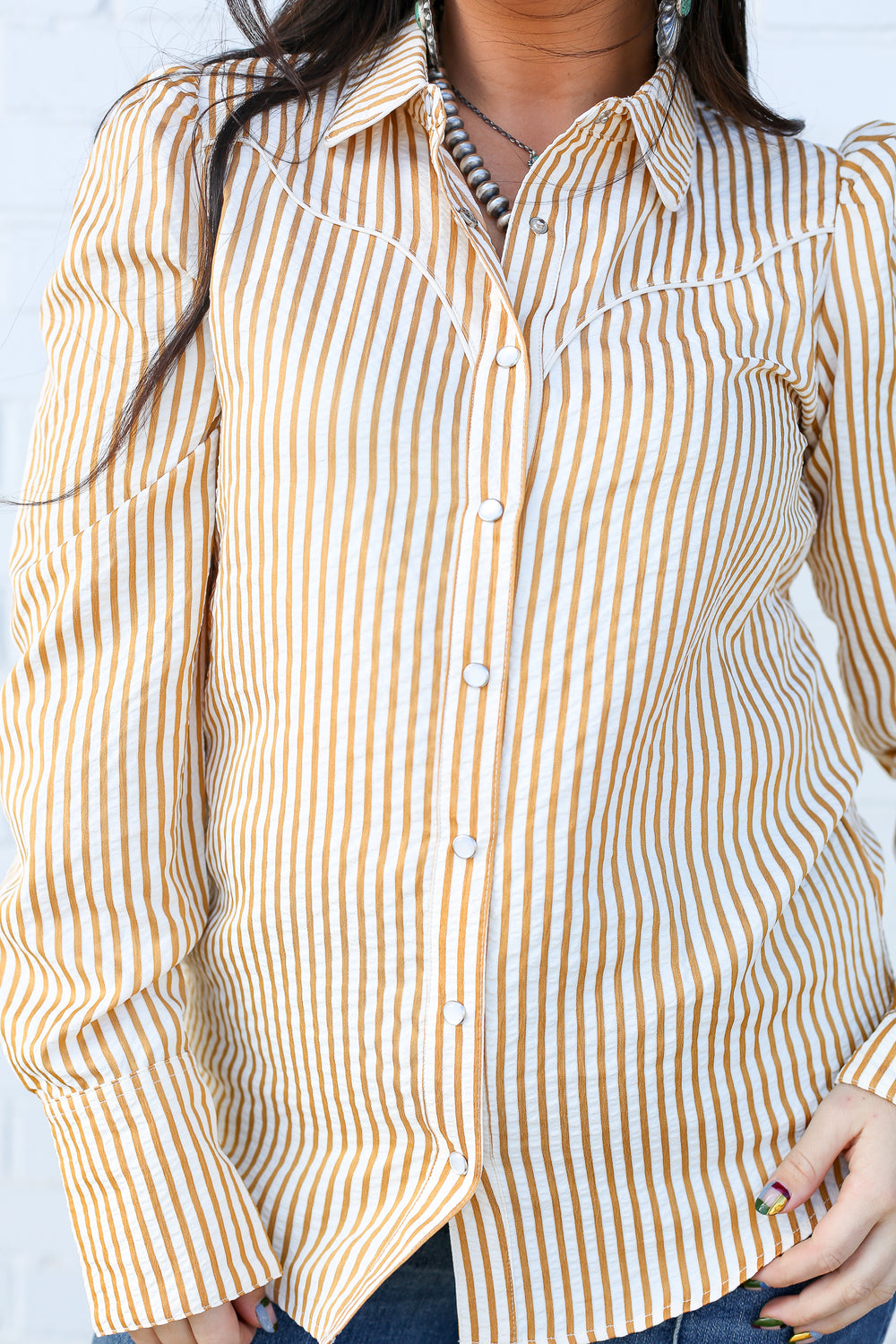 Mustard Stripe Yoke Pearl Snap
