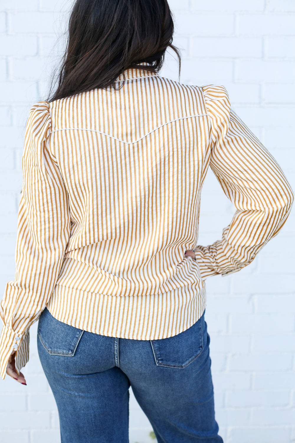 Mustard Stripe Yoke Pearl Snap