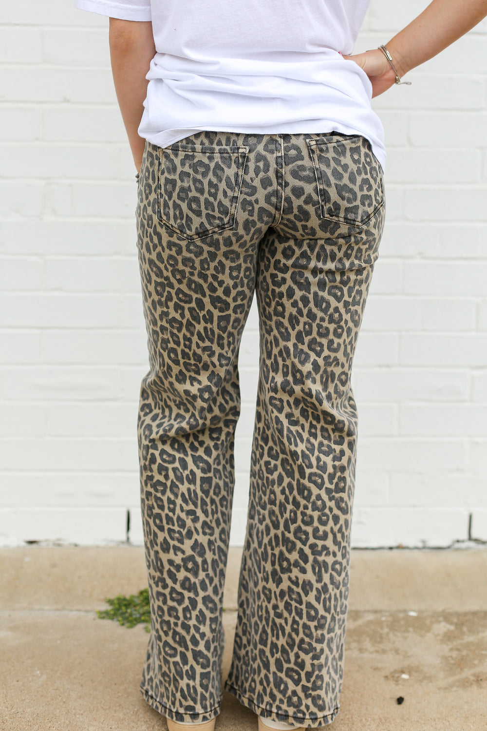 Muted Leopard Print Mid Rise Wide Leg Jeans