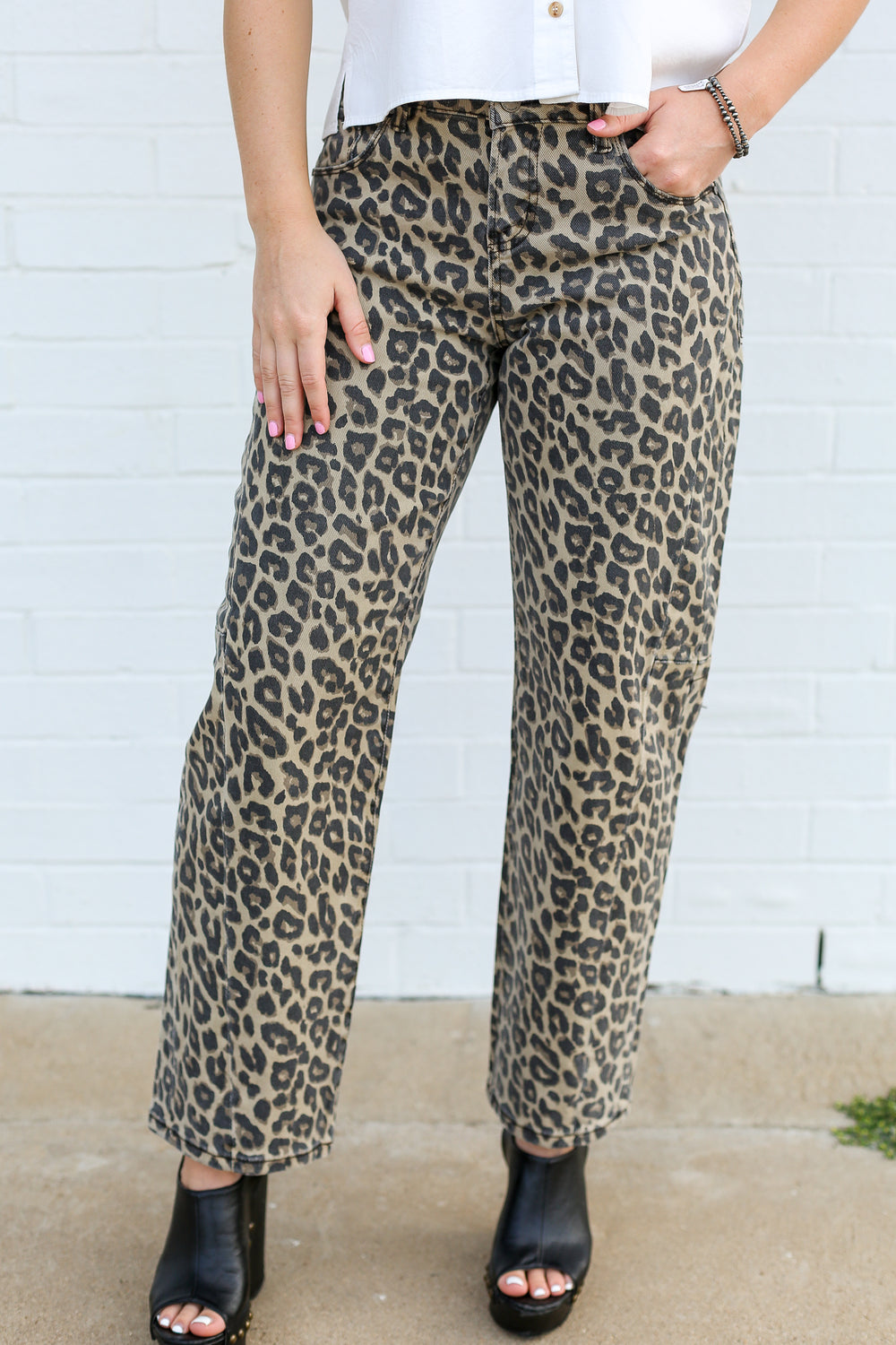 Muted Leopard Print Slouchy Barrel Jeans