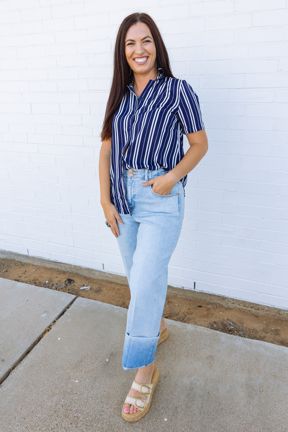 Navy Striped Button Down