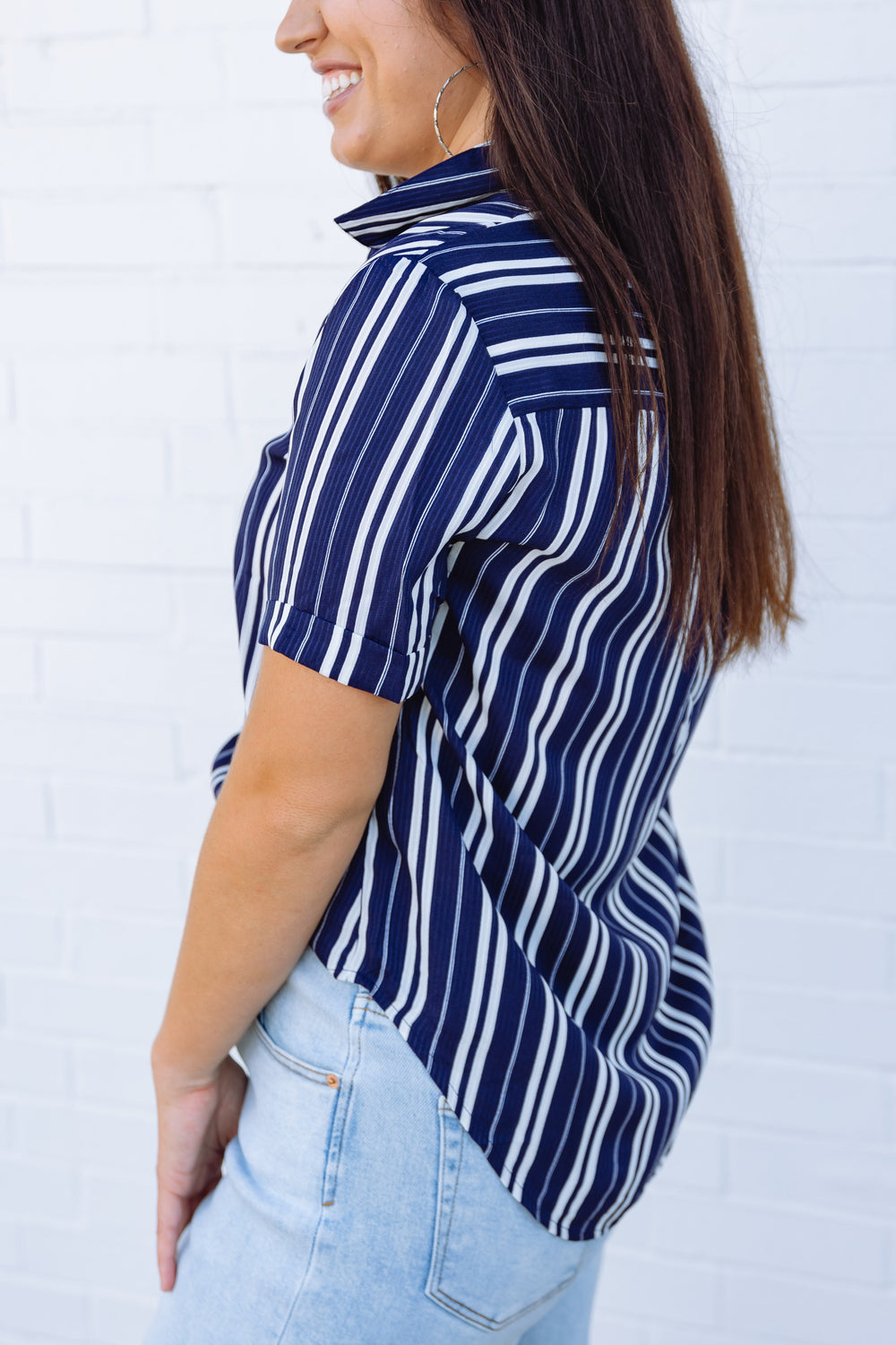 Navy Striped Button Down