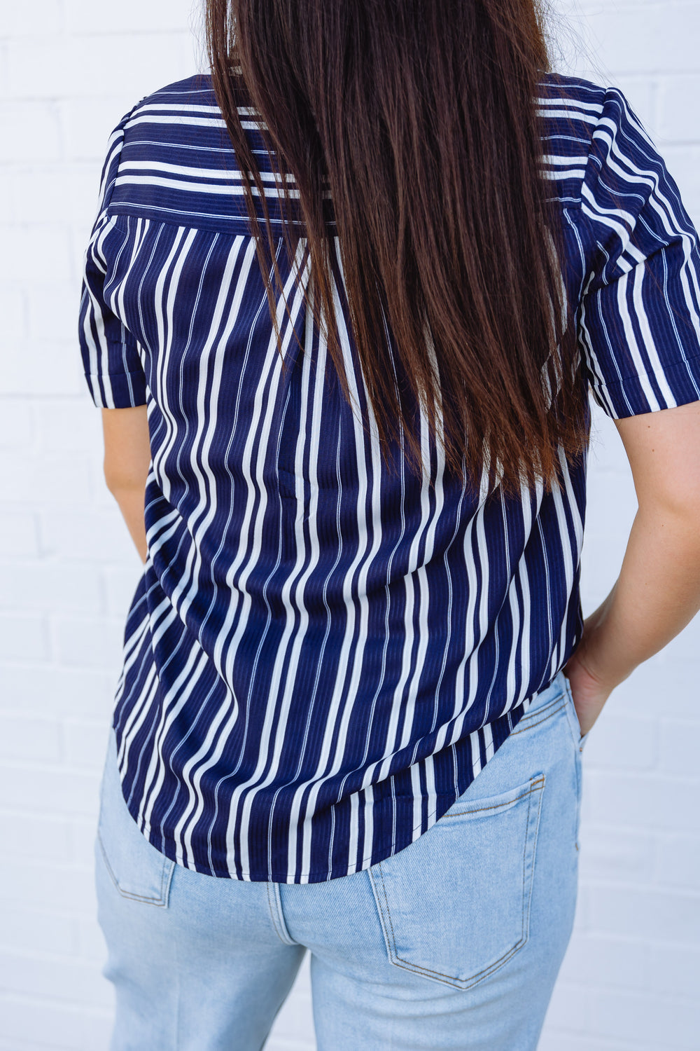 Navy Striped Button Down