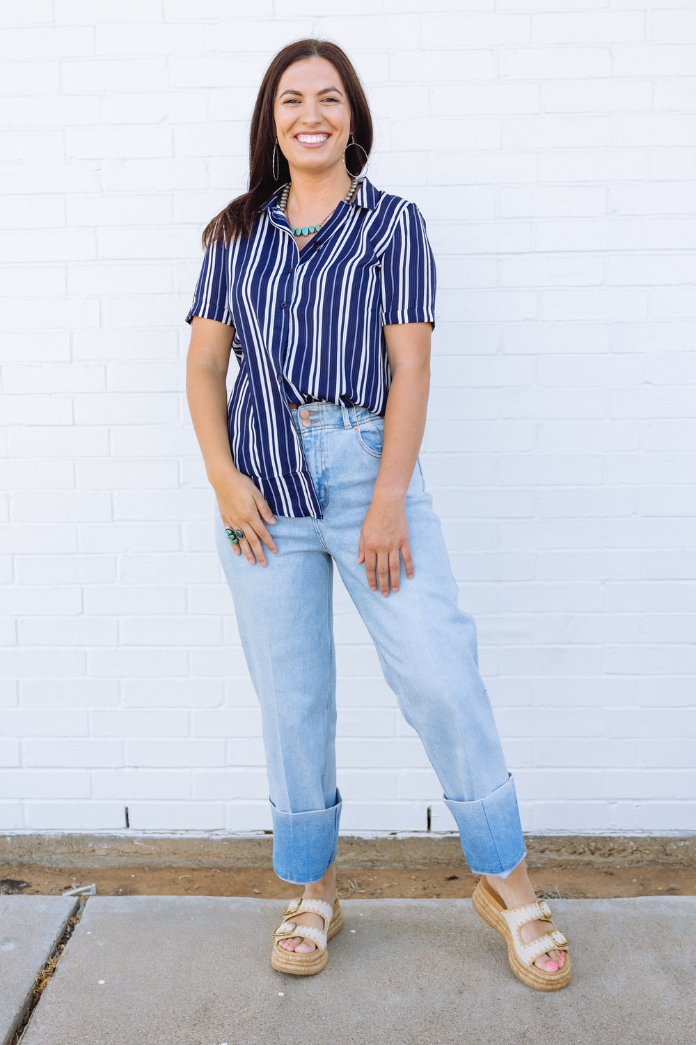 Navy Striped Button Down