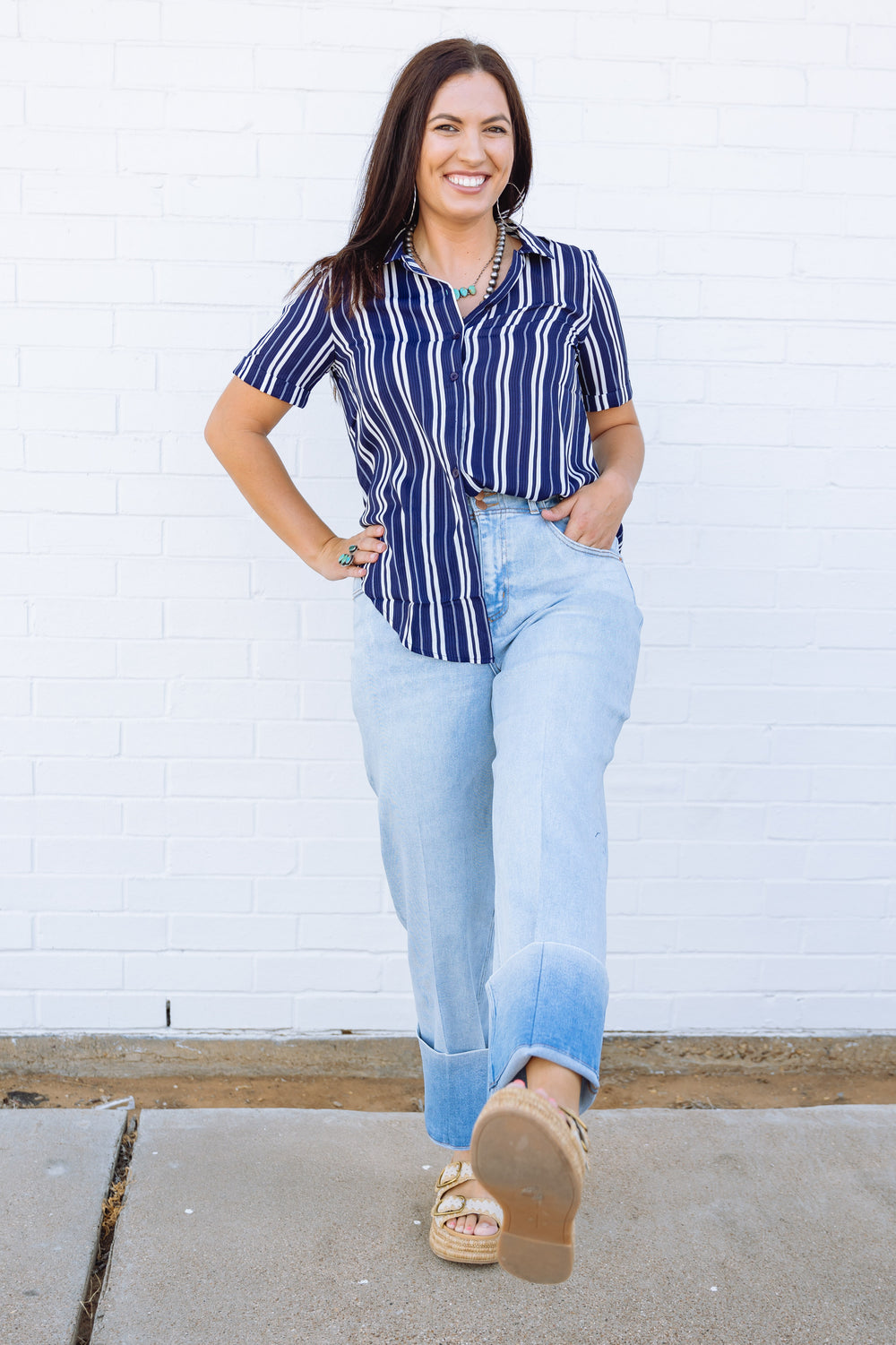 Navy Striped Button Down