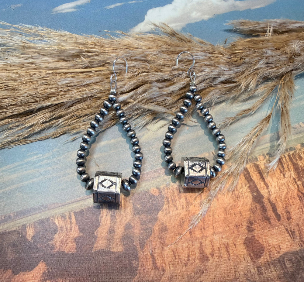 Navajo Pearl Barrel Hoop Earrings