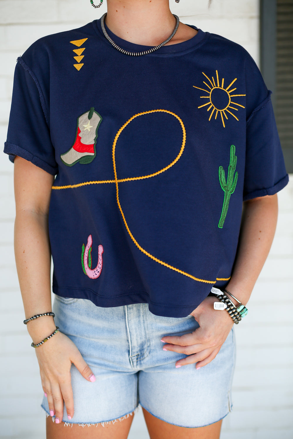 Navy Blue Wild West Embroidered Tee