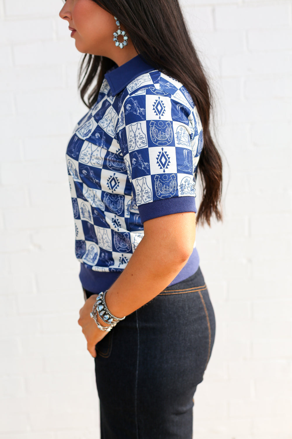 Navy Checkered Trails Polo