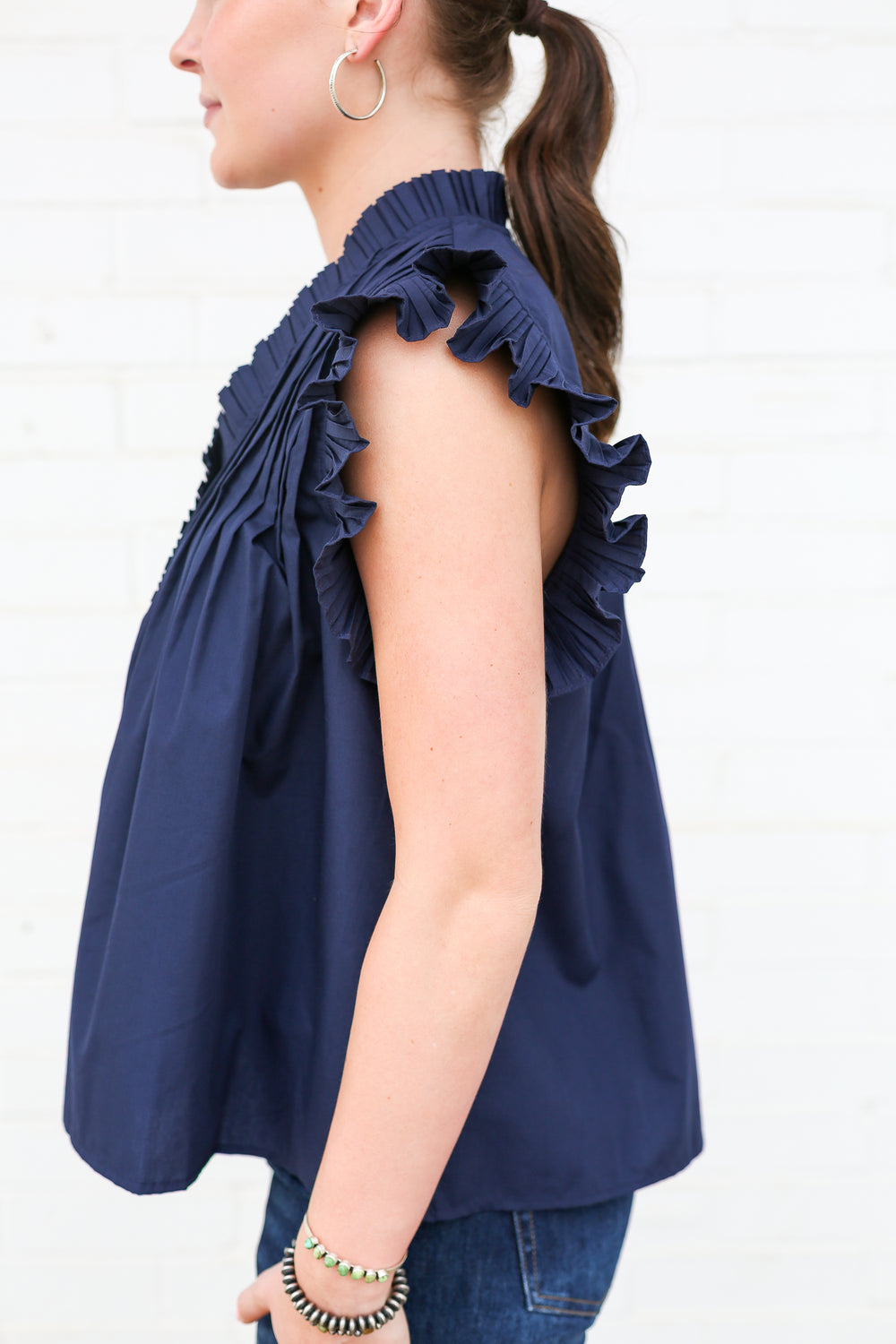 Navy Harper Ruffle Blouse