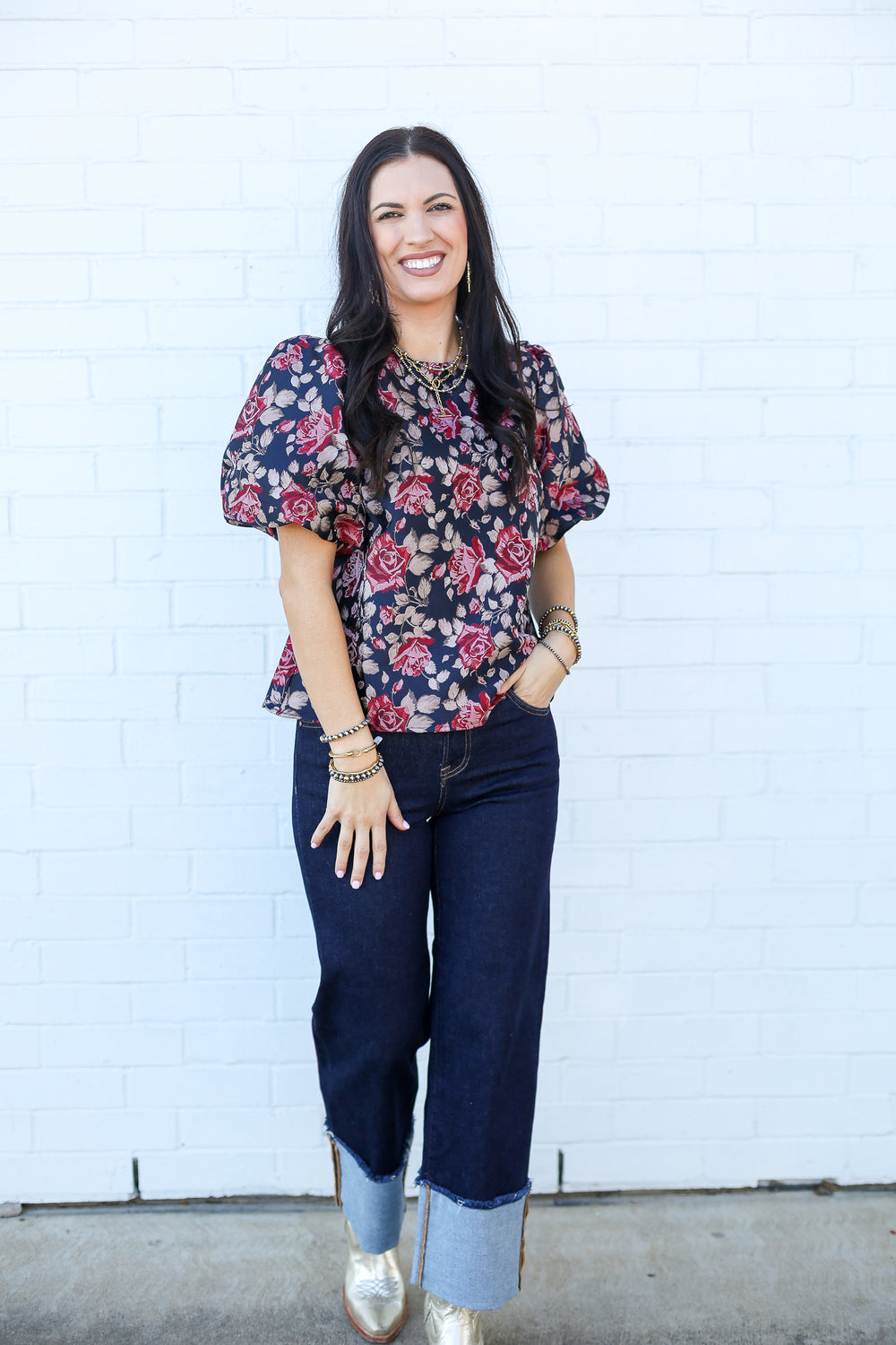 Navy Rosalie Puff Blouse
