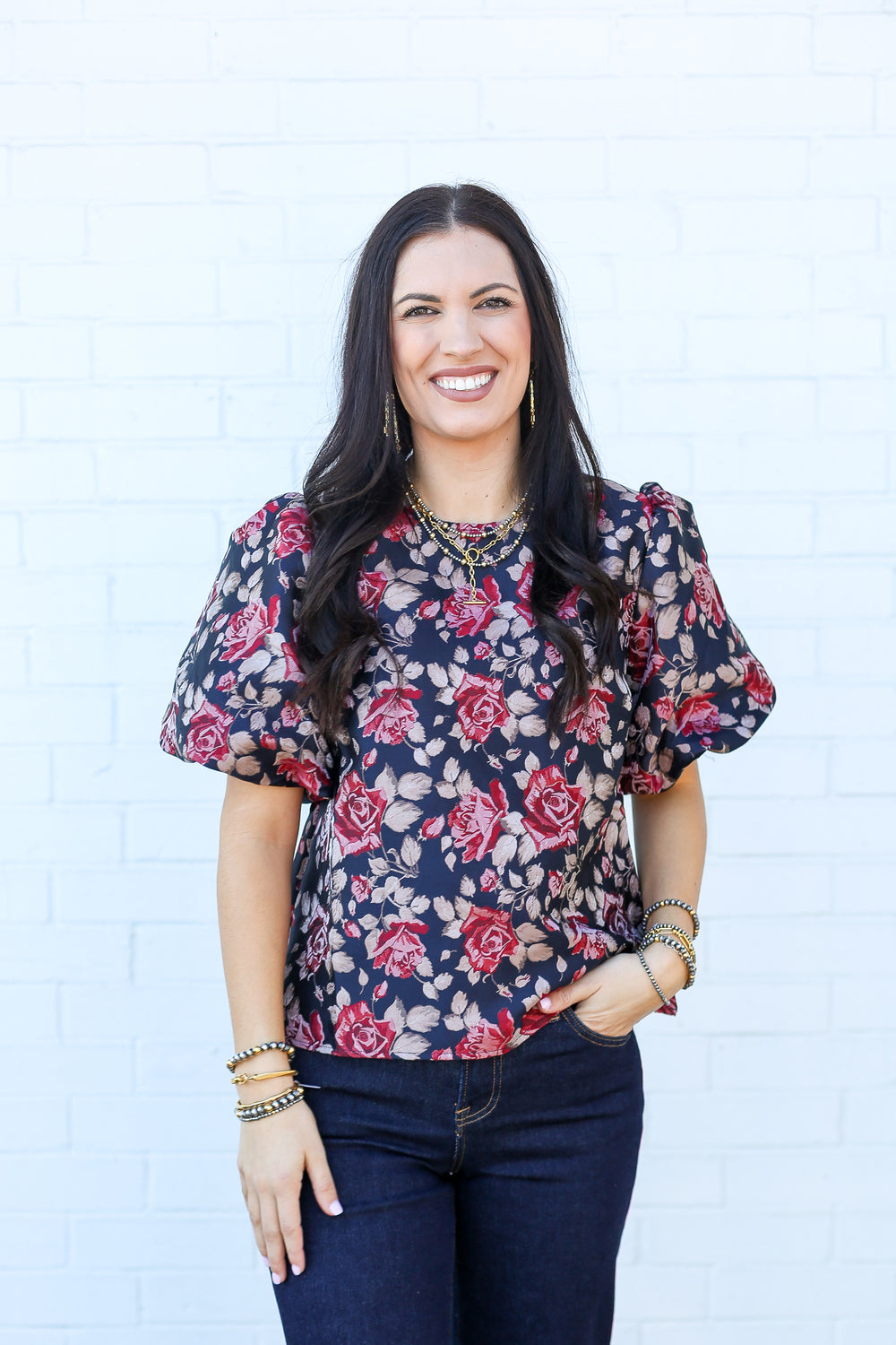 Navy Rosalie Puff Blouse