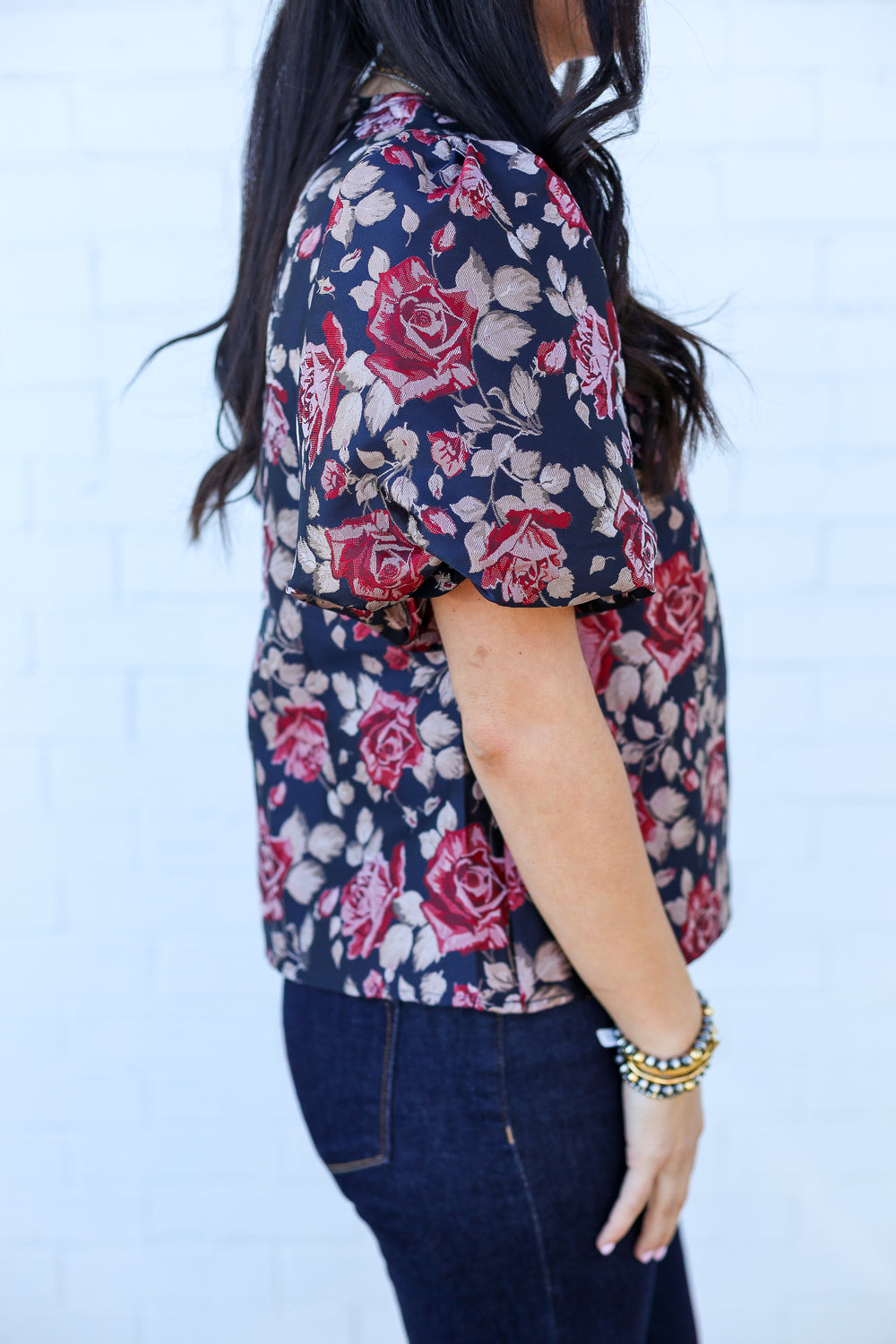 Navy Rosalie Puff Blouse