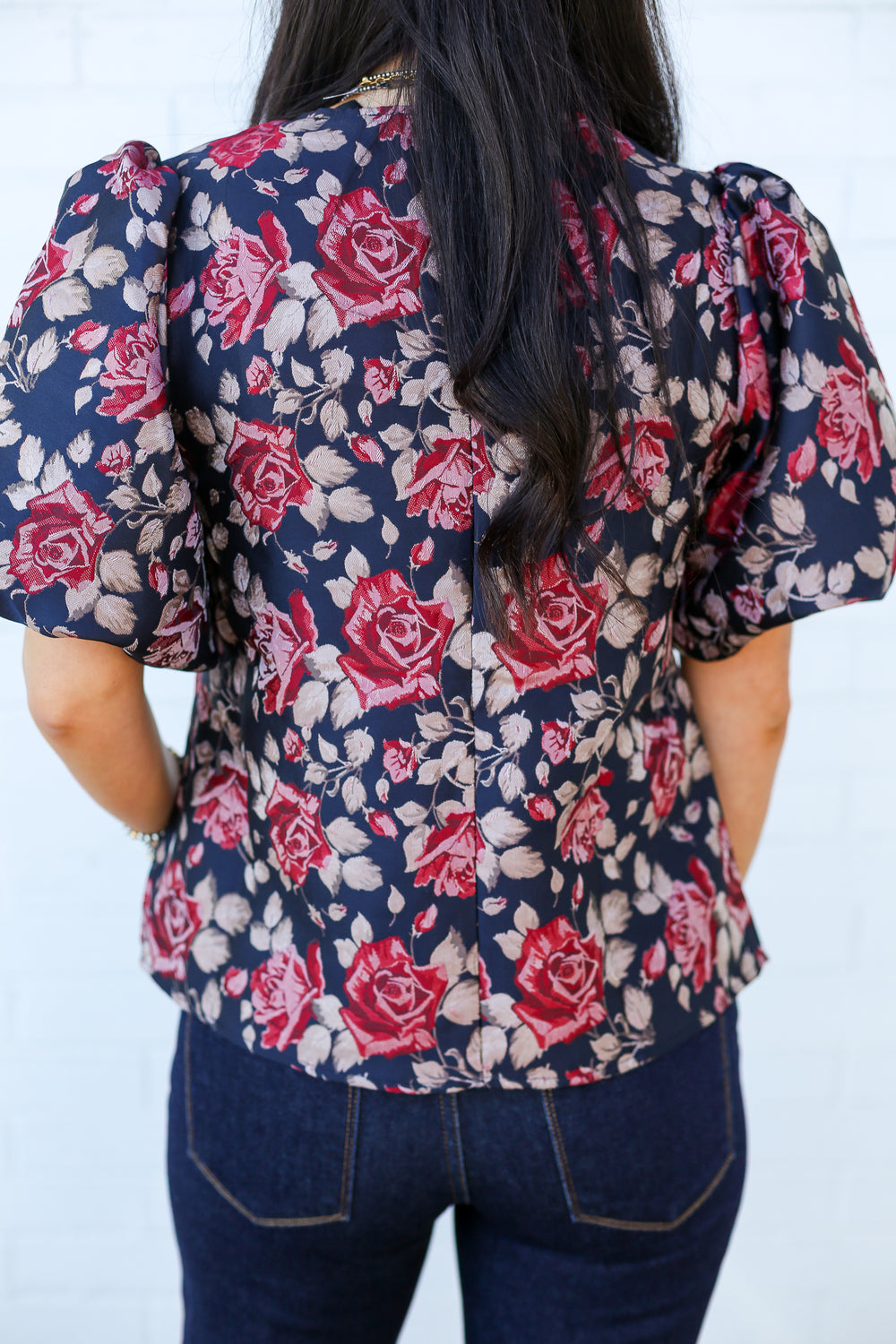 Navy Rosalie Puff Blouse