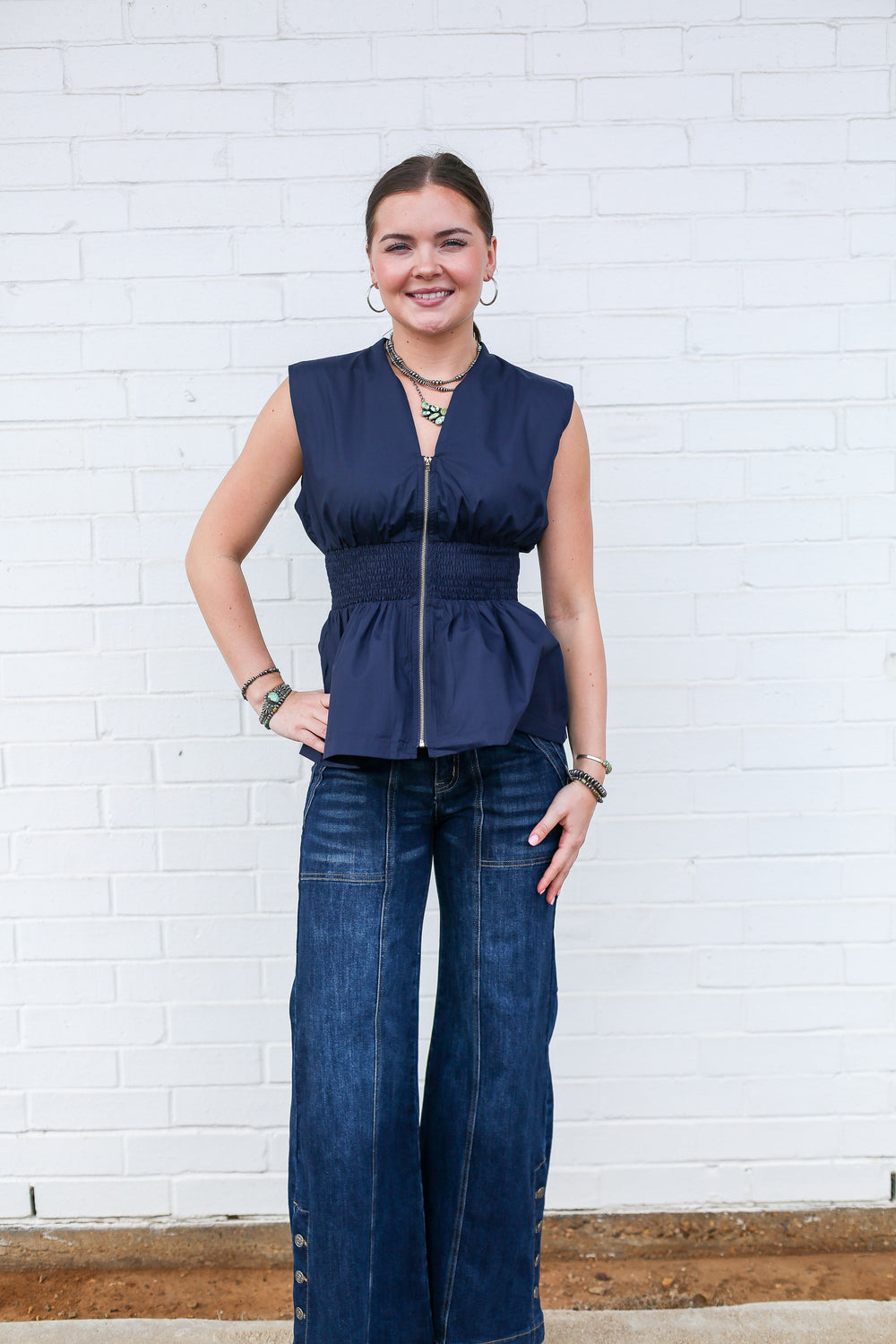 Navy Timberline Sleeveless Blouse